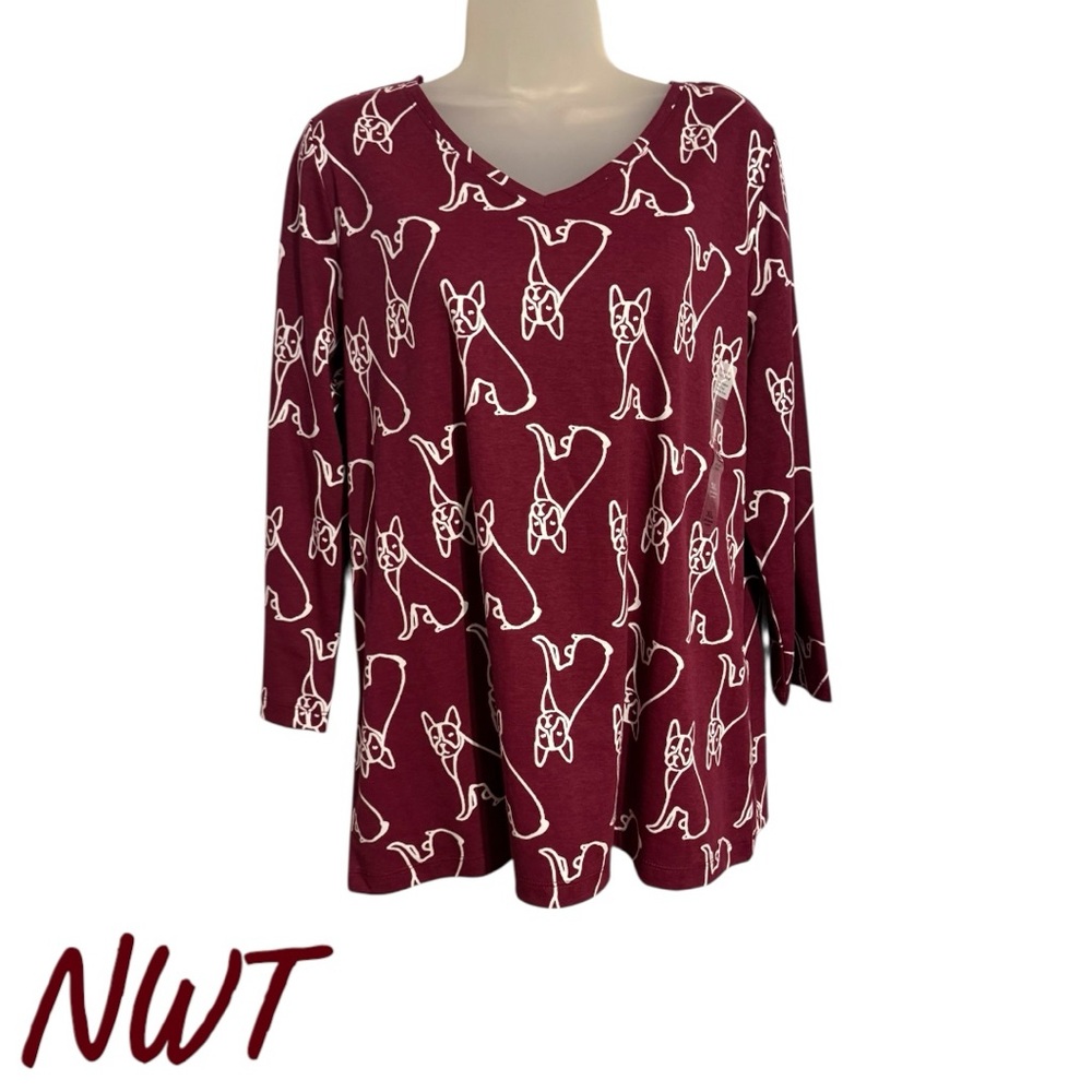 NWT   FRENCHIE DOG Pattern 3/4 SLEEVE TOP  XLARGE   #CL